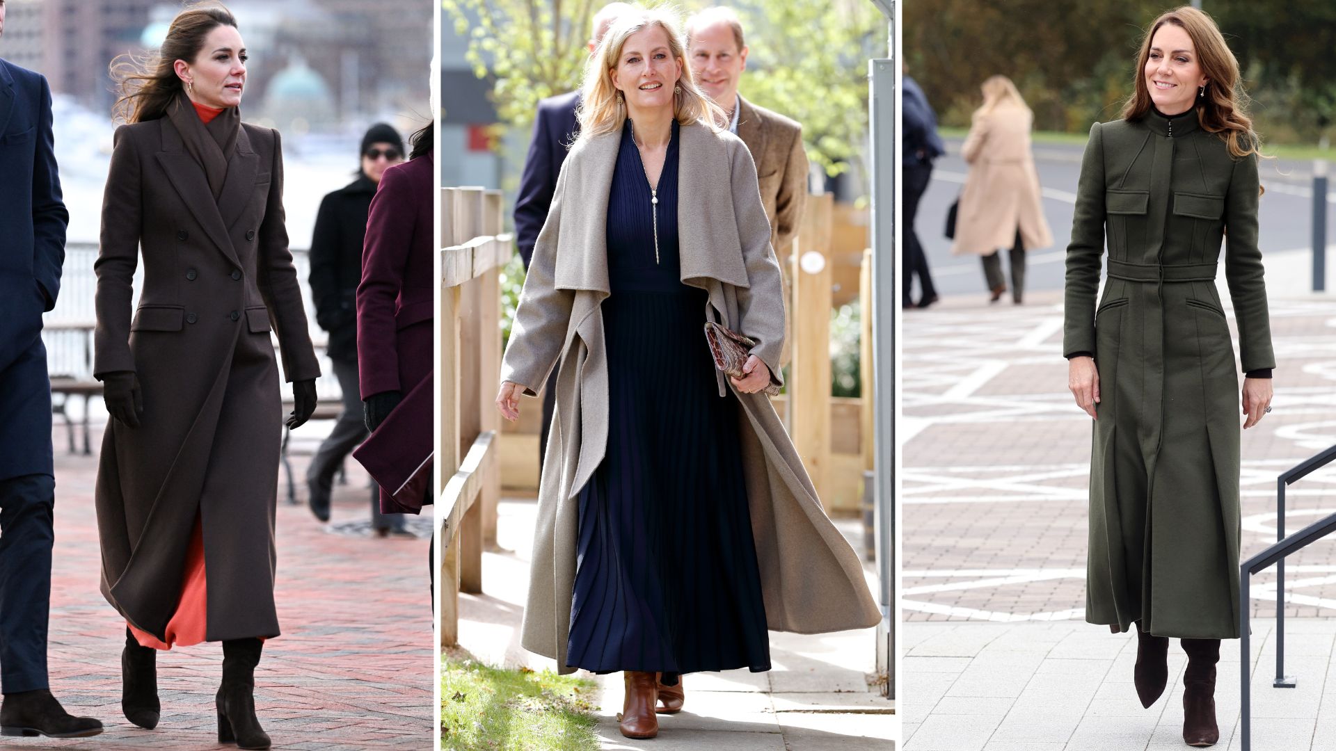 A composite of pictures of the Princess of Wales and Duchess Sophie wearing knee-high boots and long coats