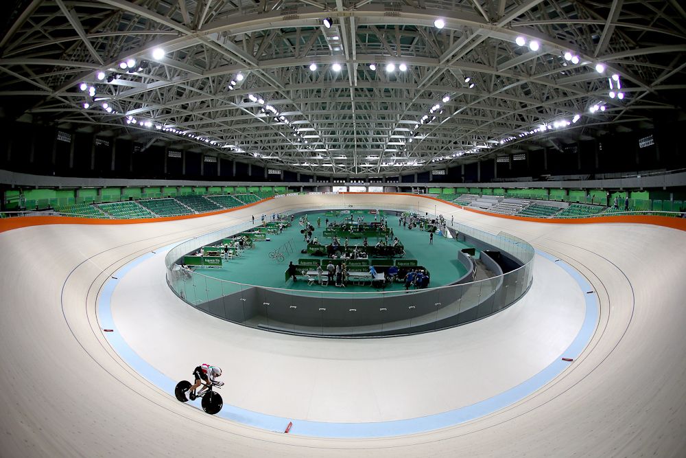 A Cyclist trains at the newly delivered Rio Olympic Velodrome at Olympic Park