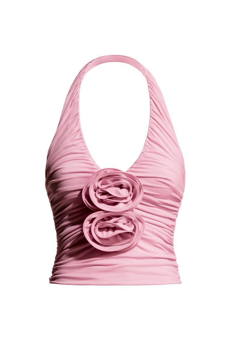 Halterneck Top With Rose Appliqué