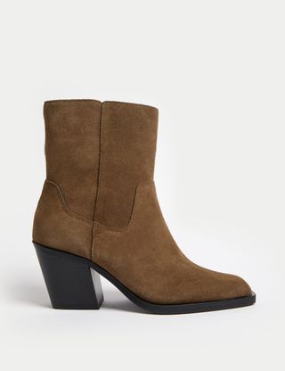 Suede Cowboy Chisel Toe Ankle Boots