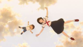 Kun and Mirai falling through the air in Mirai.