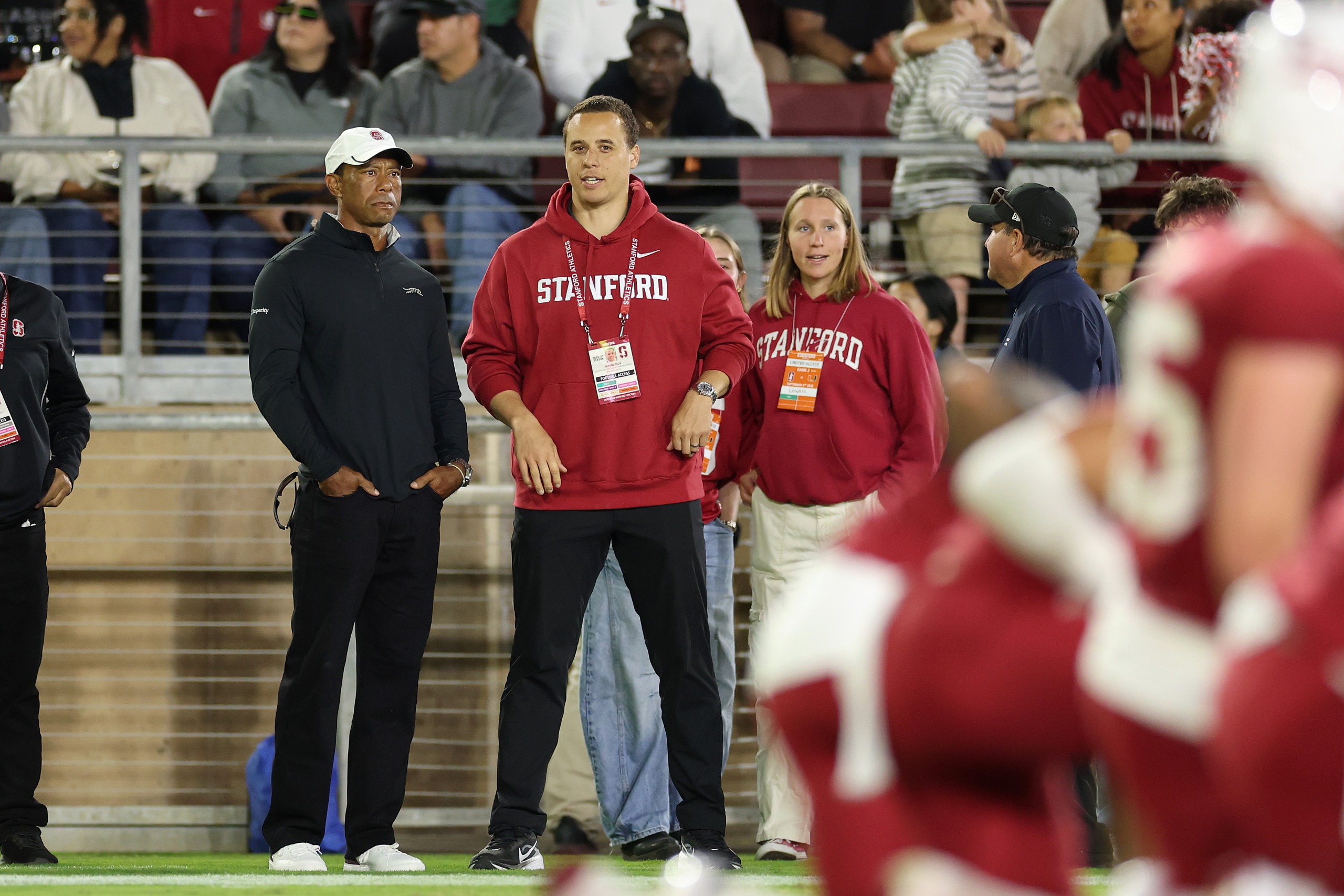Tiger Woods looks on ahead of Stanford Cardinals' college football match against the Miami Hurricanes on Saturday, September 5, 2026