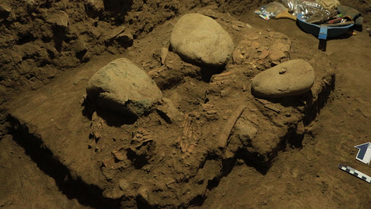 The ancient woman had been placed in a flexed position for her burial.