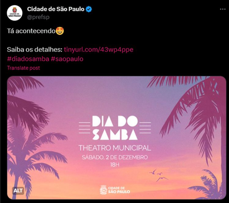 Cidade de S&atilde;o Paulo announcing Samba Day GTA 6 style.