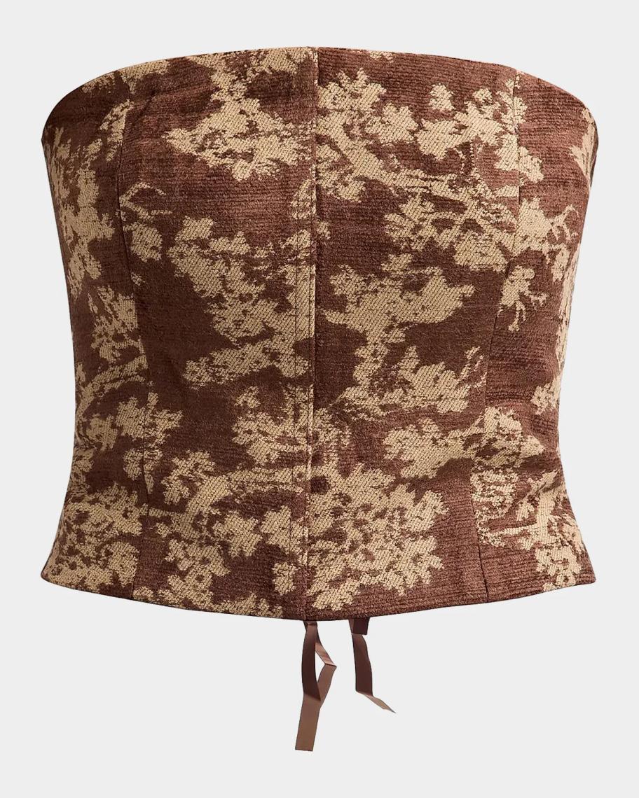 Paulette Floral-Jacquard Lace-Up Strapless Top