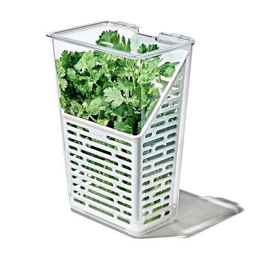 Oxo Good Grips Produce Saver : Herb Keeper : Keeps Herbs Fresh Longer + Optimum Hydration Design + Ventilated Basket + Hinged Lid for Easy Access (fresh Food Containers)