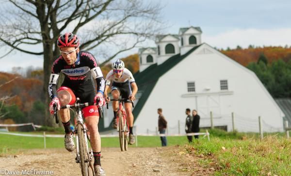 Justin Lindine (Bikereg.com) leading Durrin on lap four
