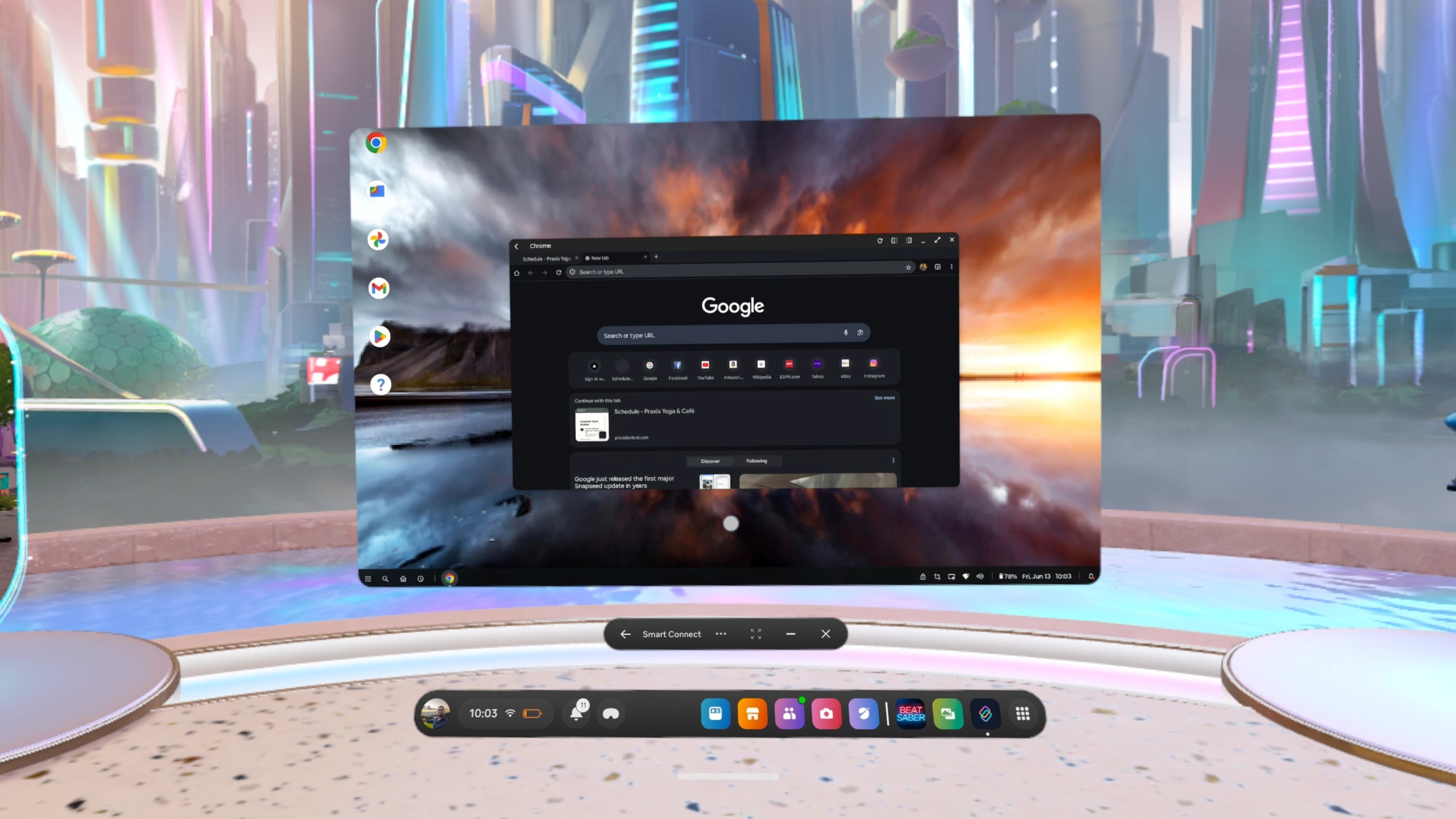 Chrome on Smart Connect desktop mode on the Quest 3