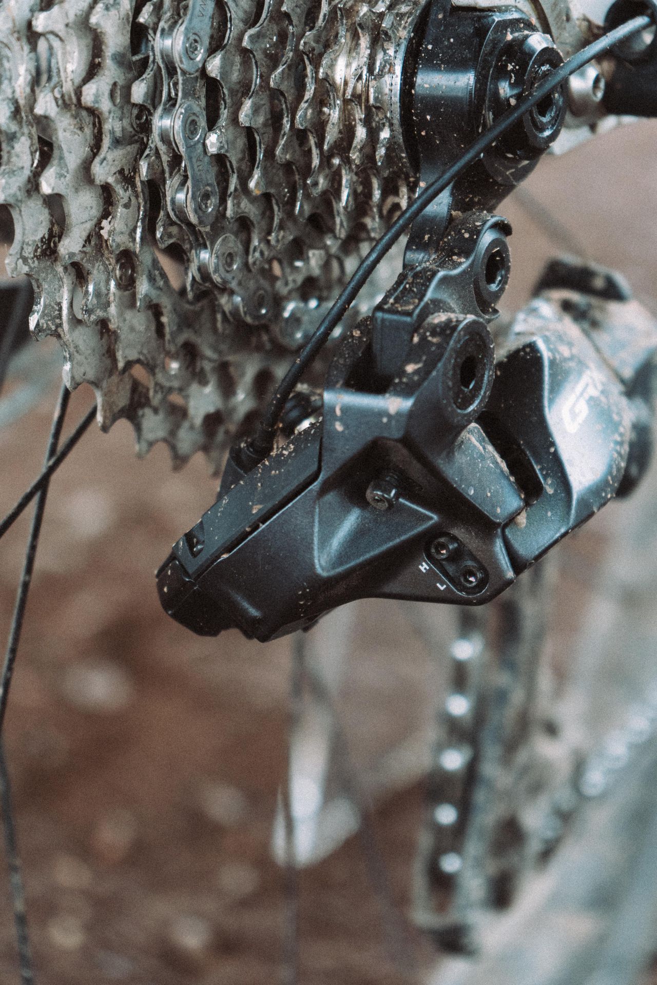 A grey rear derailleur