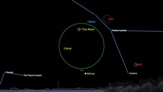 An illustration of the night sky on Aug. 25 including Venus in close proximity to the moon.