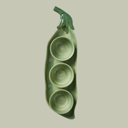 John Lewis X Deliciously Ella, Peas in a Pod Hand Painted Stoneware Dip Bowls &amp;amp; Tray