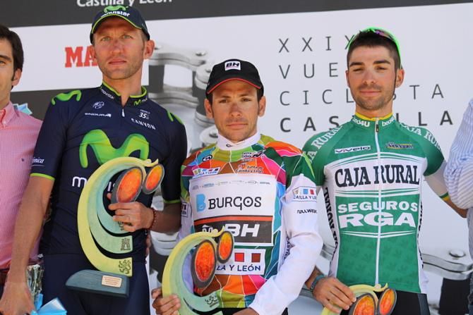 Final podium; left to right, Sylwester Szmyd (Movistar Team), David Belda (Burgos BH) and Marcos Garc&iacute;a (Caja Rural)