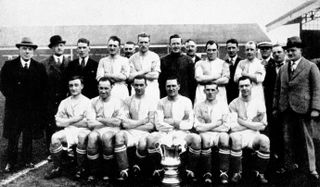 The Blackburn Rovers team who won the 1927/28 FA Cup with the trophy