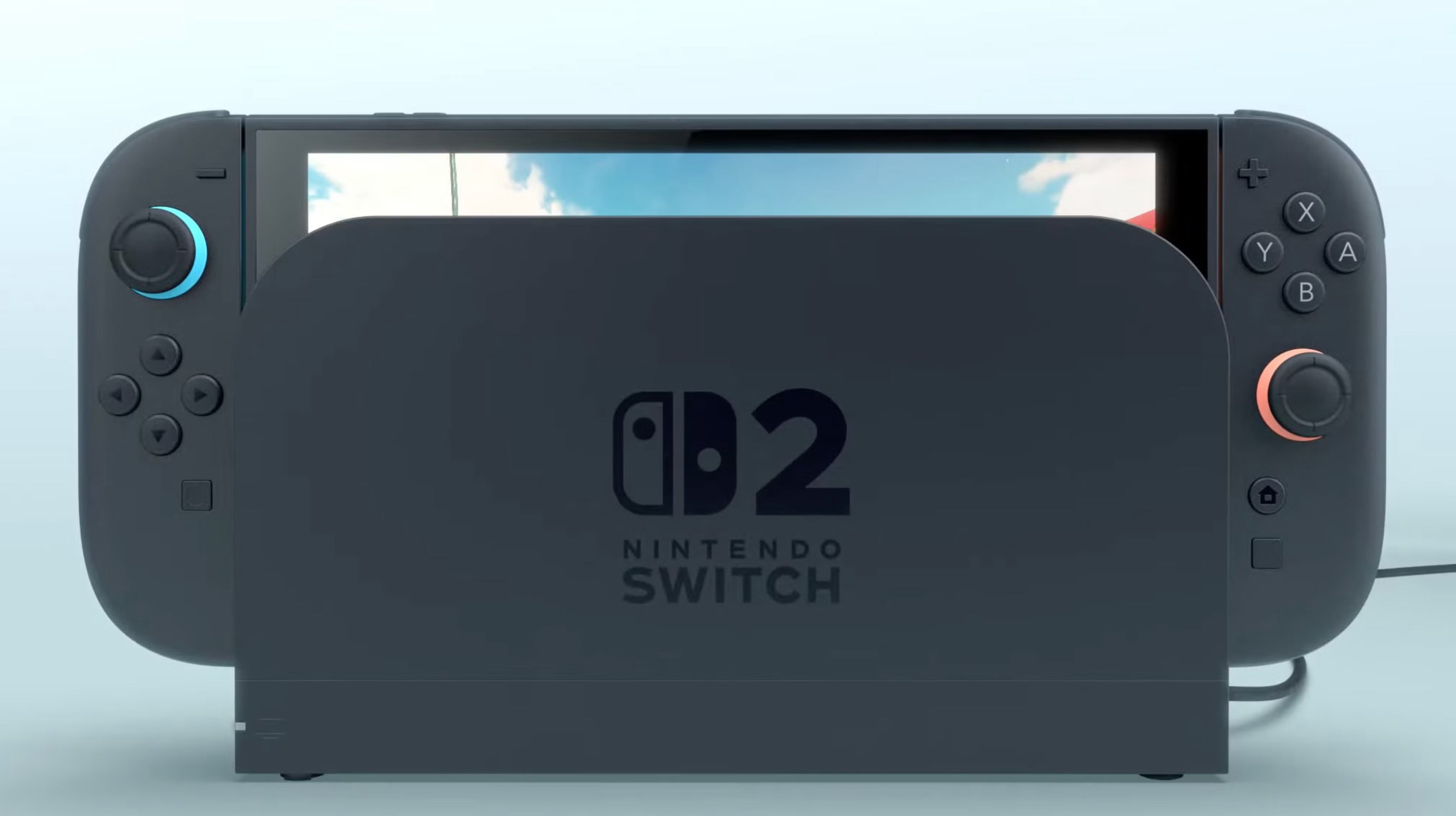 Nintendo Switch 2 docked with a blue background