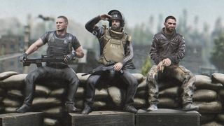 Escape From Tarkov promo art - three EFT soldiers sitting side by side, looking off into the distance