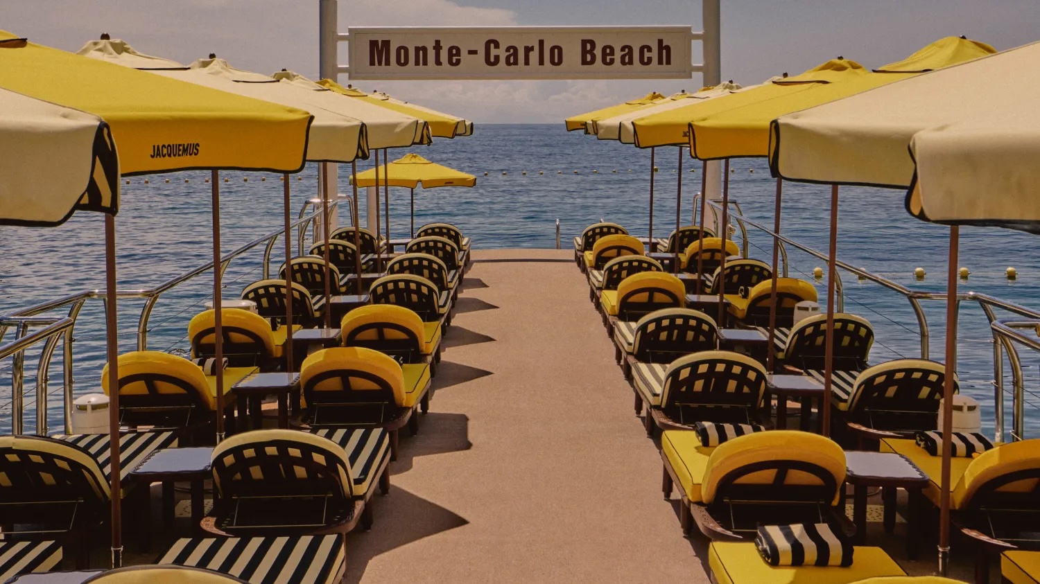 Yellow and black stripe sun loungers and seats