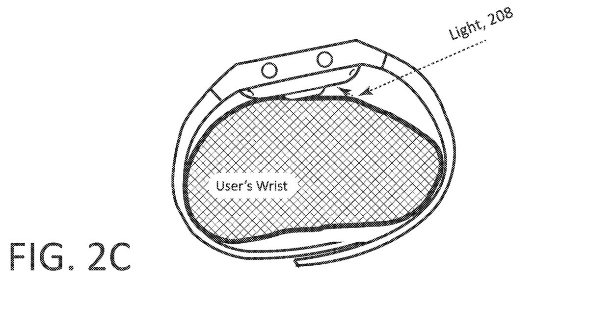 A Figure from the patent "Pressure sensor integration into wearable device" showing how a poor-fitting watch would be registered.