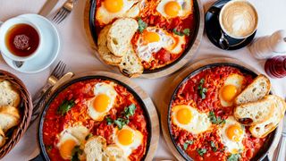 Vegetarian Shakshuka on a table to eat