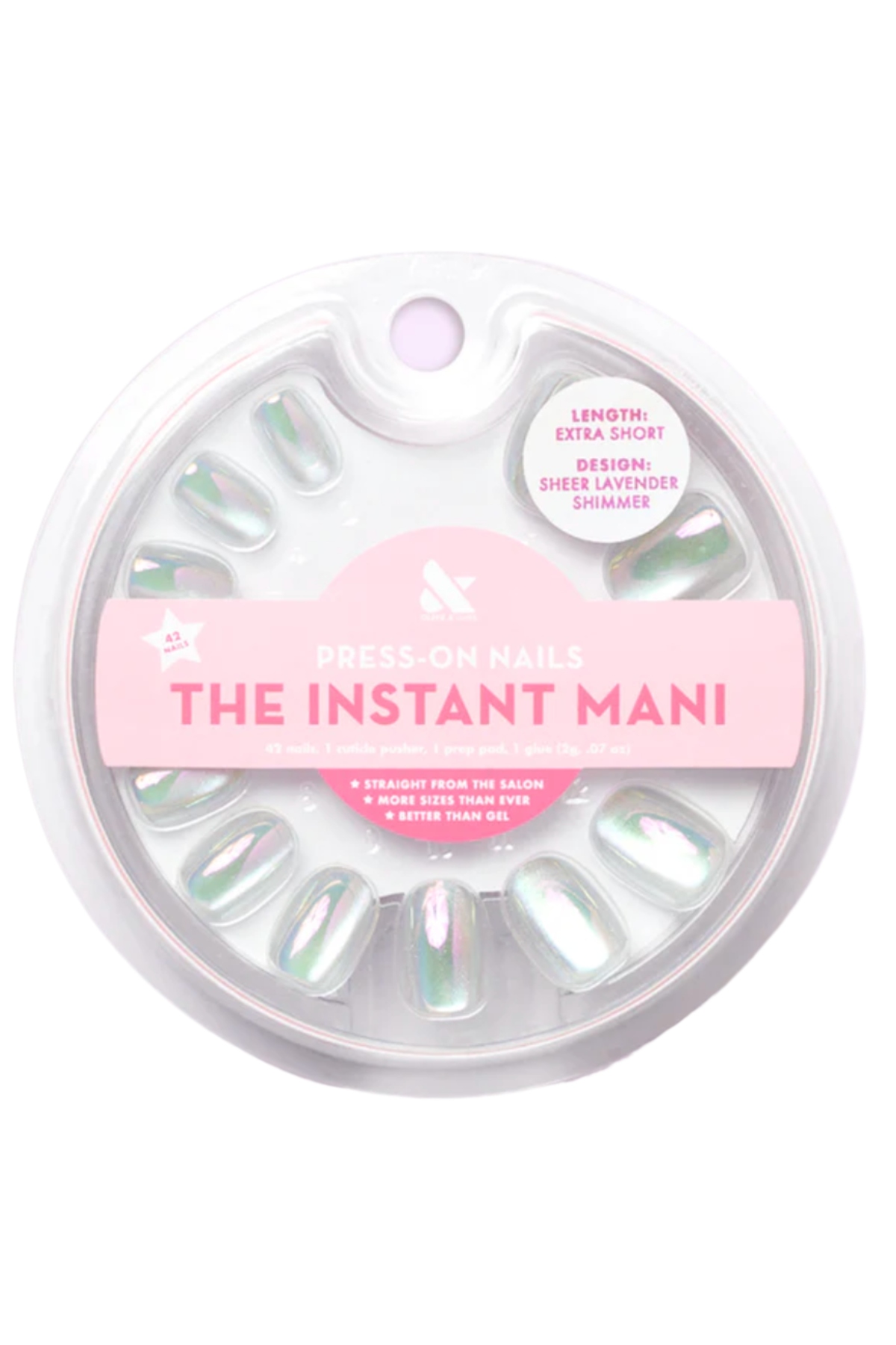 a clear case with pink writing containing sheer press-on nails