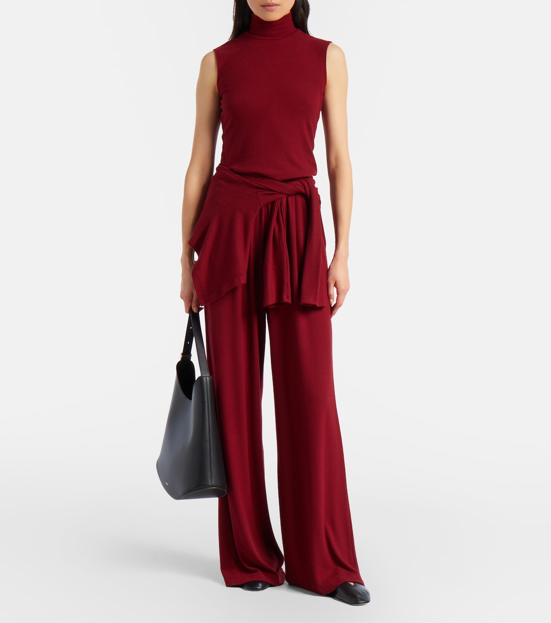 Lauren Turtleneck Jersey Top in Burgundy - Leset