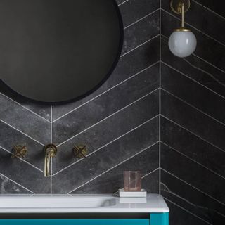 black matt porcelain chevron tiles for smaller bathrooms