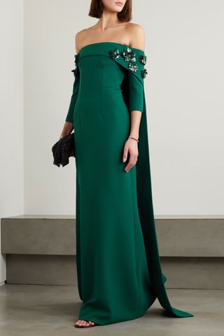 Safiyaa Bellara Off-The-Shoulder Cape-Effect Gown