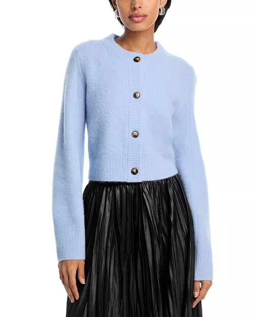 Aqua 100% Cashmere Cropped Wide Sleeve Crewneck Cardigan - Exclusive