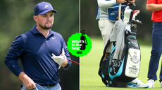 Alex Fitzpatrick walks off the green, and a close up of his bag