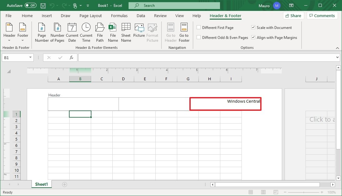 Excel edit header