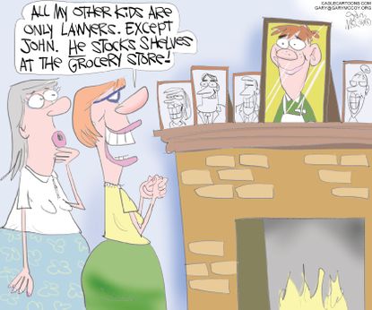 Editorial Cartoon U.S. coronavirus hero grocery store clerk stocks shelves