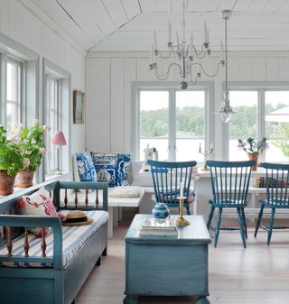 Blue room design ideas in a living diner in a Swedish island home