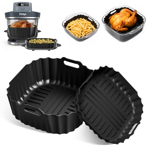 Silicone Air Fryer Liners 2 Pack, Reusable Non-Stick Square Liners Compatible With Ninja Crispi Pro Glass Air Fryer As101cy, 5&amp;ndash;6.5qt Air Fryer Baskets