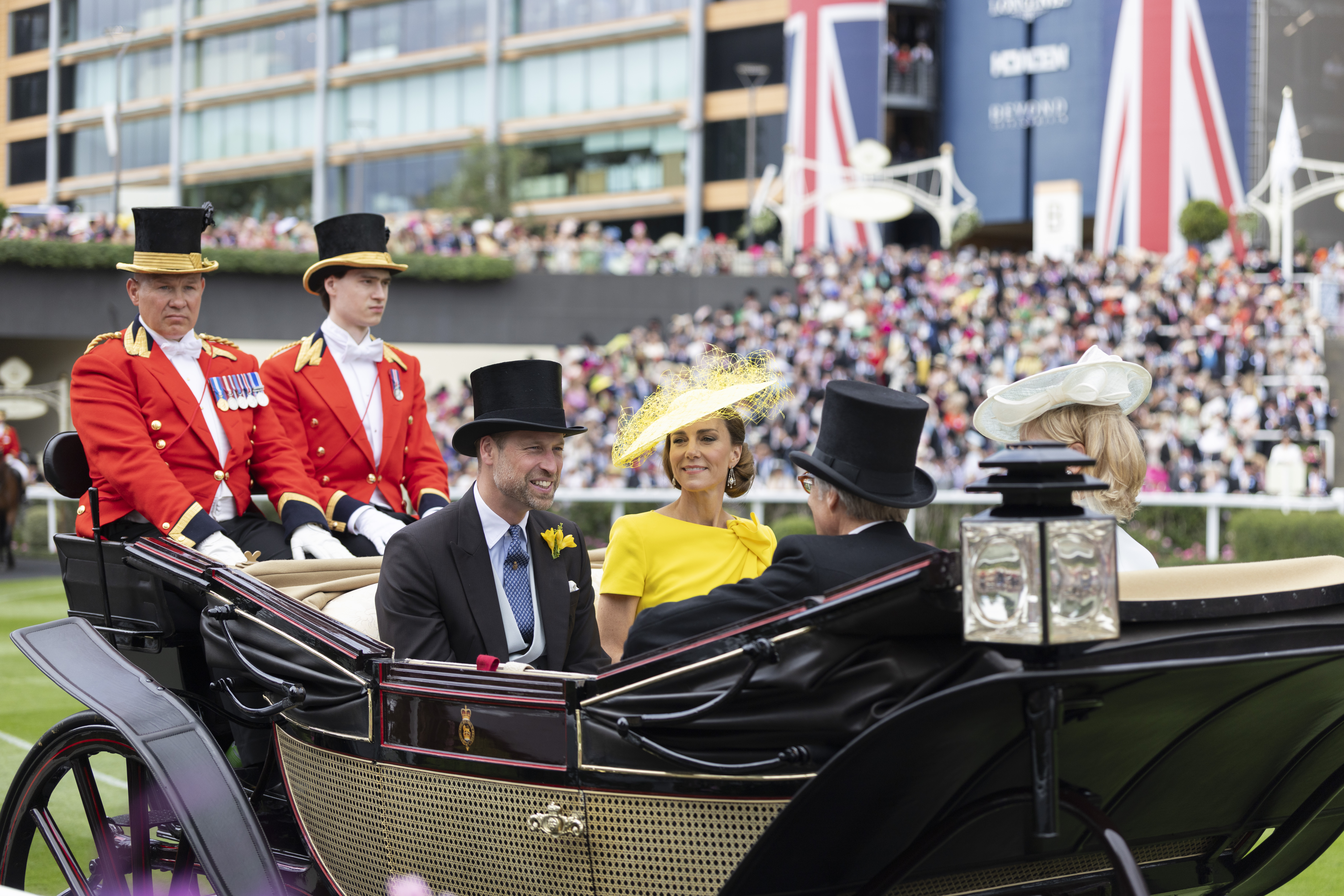 ASCOT, ENGLAND - JUNE 17: Prince William, Prince of Wales and Catherine, Princess of Wales seen during the Royal Parade on the second day of Royal Ascot 2026 at Ascot Racecourse on June 17, 2026 in Ascot, England. (Photo by Sam Mellish/Getty Images)