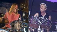 Taylor Hawkins and Josh Freese playing the drums onstage