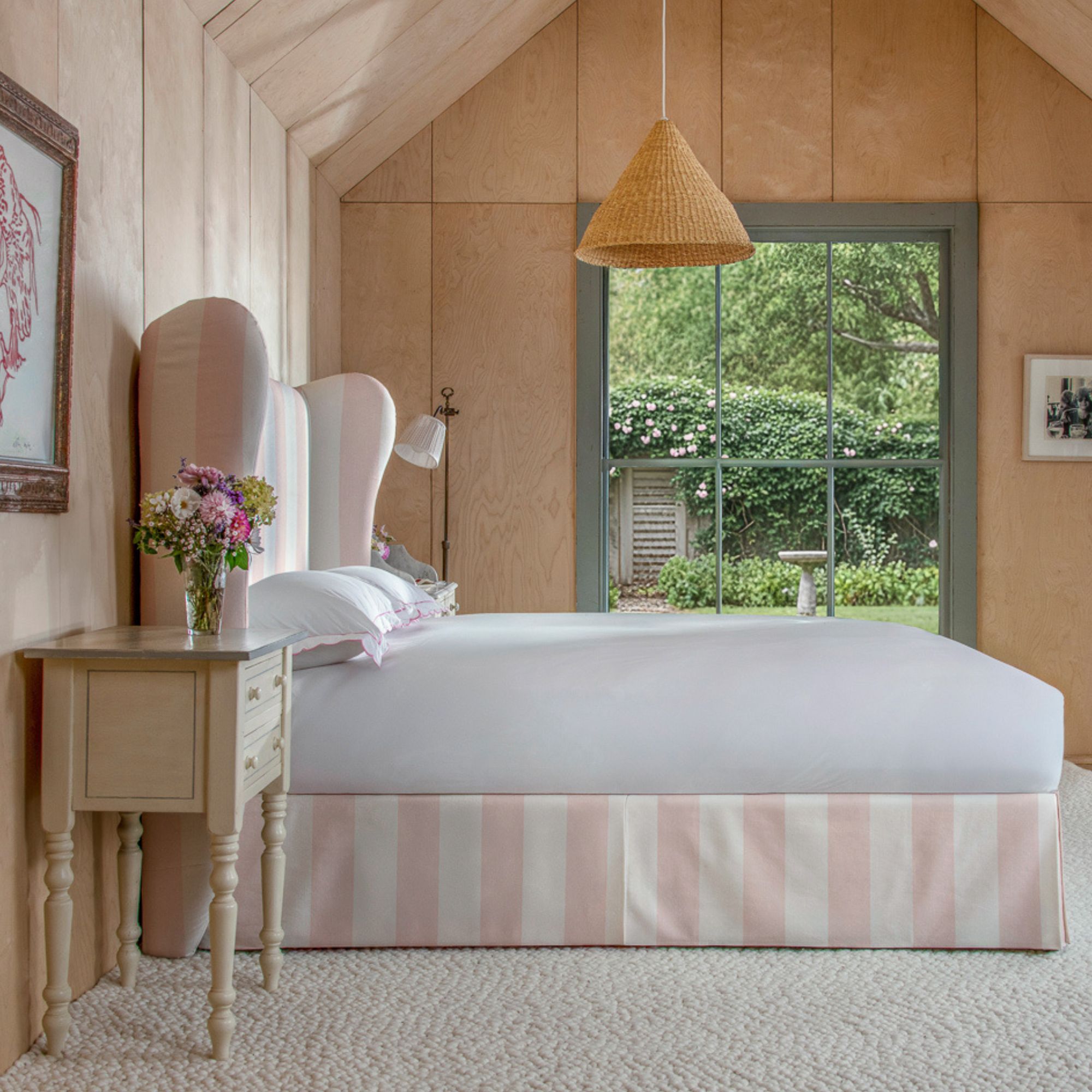 Sophie Conran x Dreams Celeste bedframe with pink and white stripes