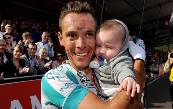 Philippe Gilbert (Omega Pharma-Lotto) and his tiniest supporter