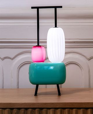 Lamp made of colourful blown glass shapes by Luca Nichetto and Stellarworks