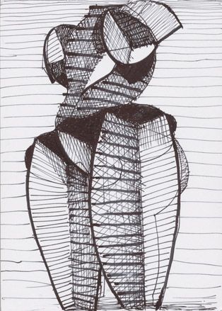 Abstract pen drawing of a ladies body