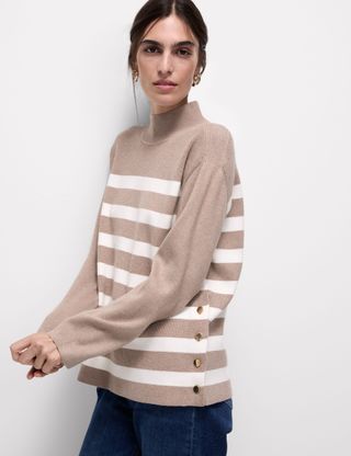 Soft ribbed funnel neck sweater