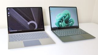The original Surface Laptop Go next to the Surface Laptop Go 3 on a desk