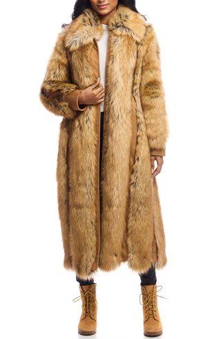 Goldie Faux Fur & Faux Suede Long Coat