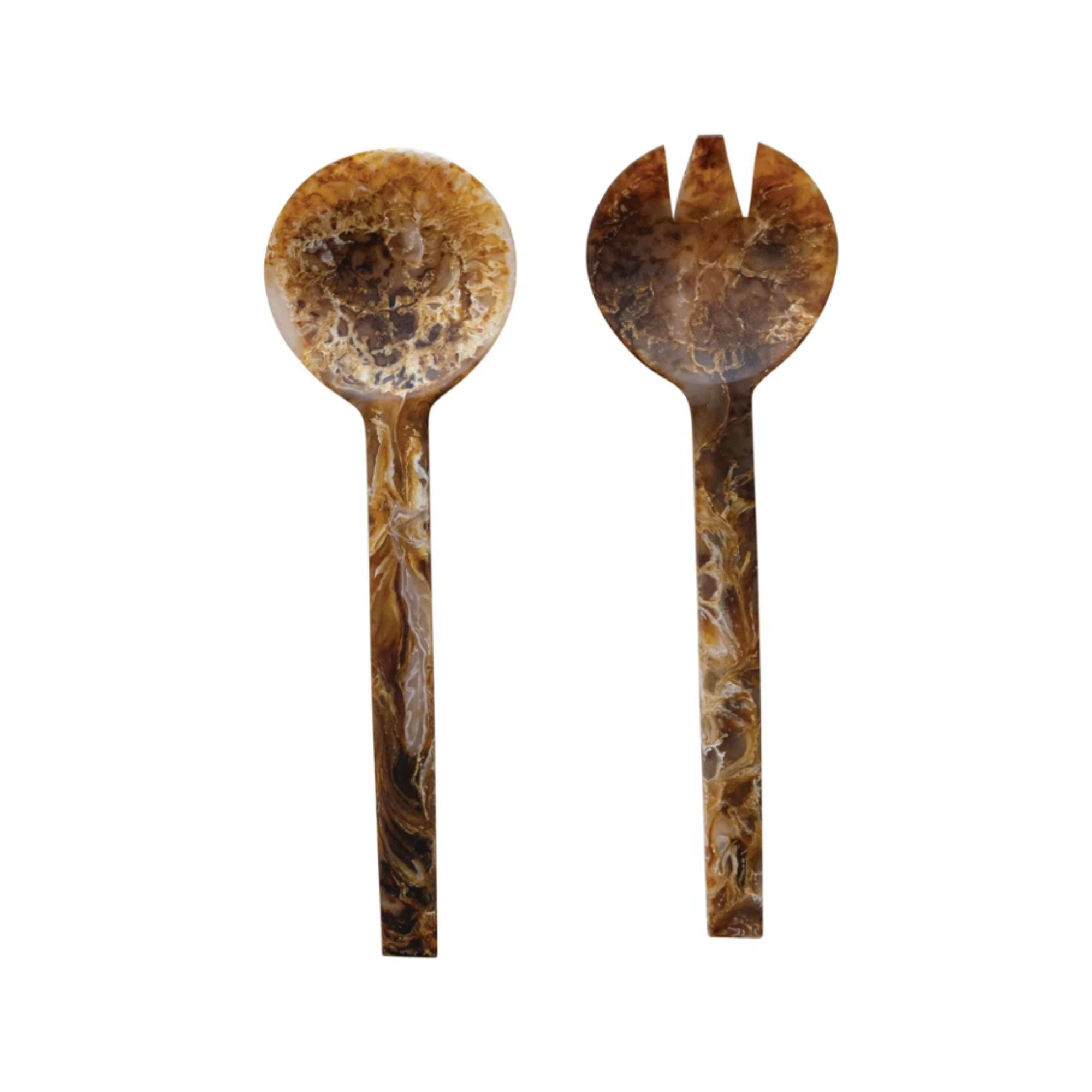 Brown marble effect salad servers