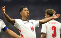 Jude Bellingham #10 of England celebrates scoring his team's first goal during the FIFA World Cup 2026 Round of 16 match between Mexico and England at Mexico City Stadium on July 05, 2026