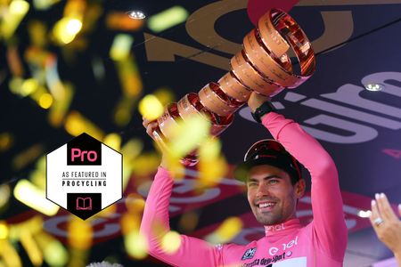 To the winner, the spoils: Tom Dumoulin at the 2017 Giro d’Italia