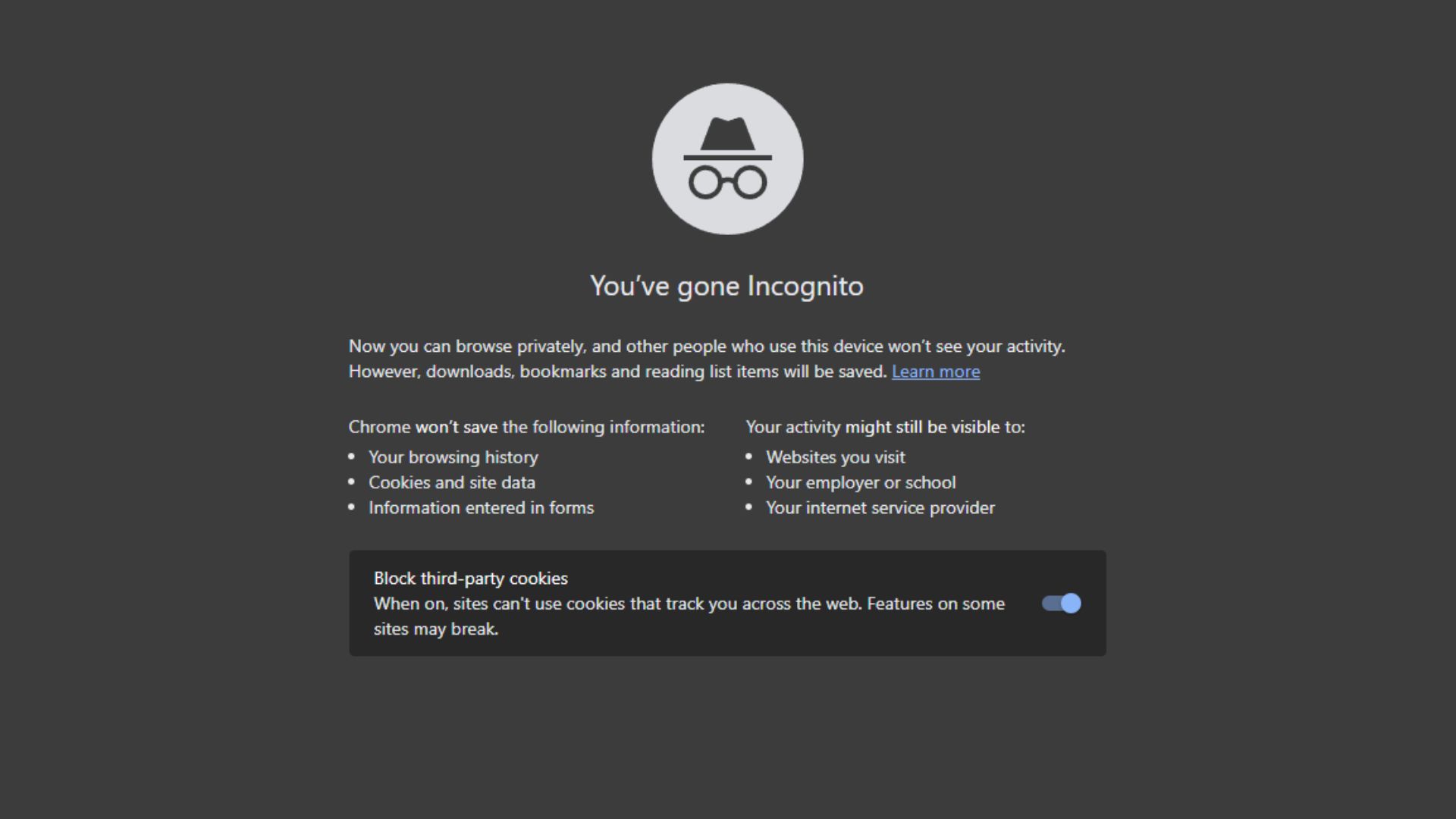 Haftungsausschluss für den Inkognito-Modus in Google Chrome