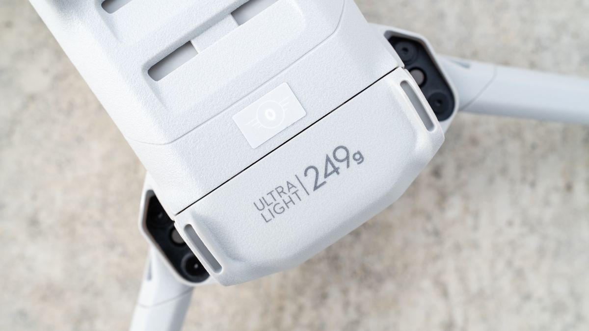 DJI Mini 4 Pro close up of battery inserted into the drone
