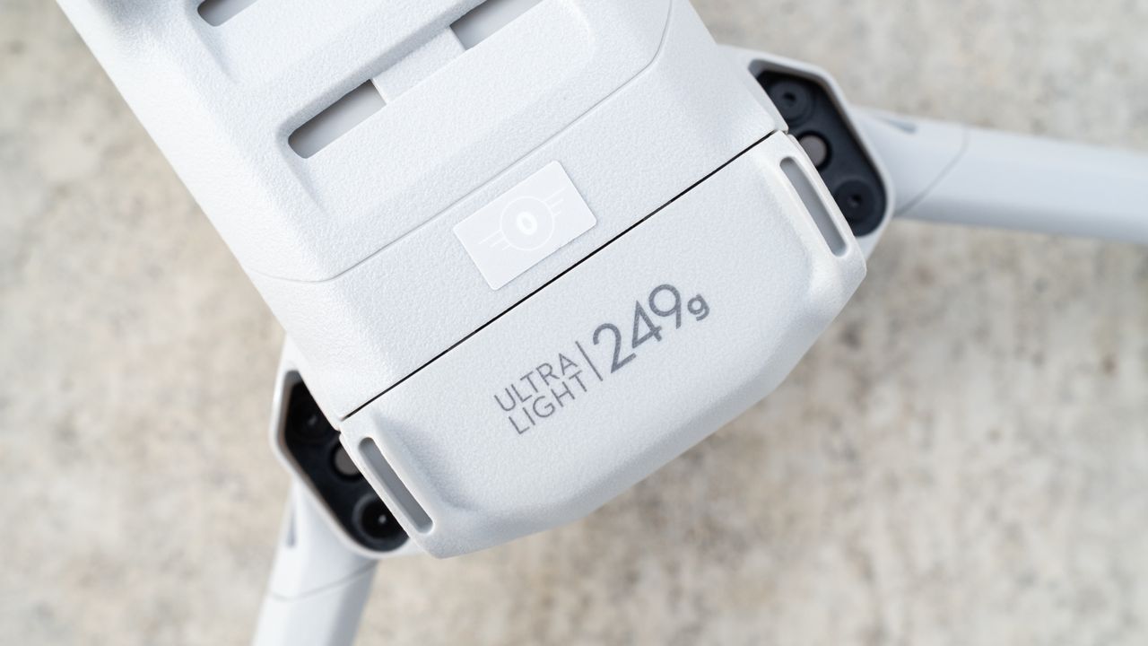 DJI Mini 4 Pro close up of battery inserted into the drone