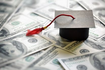 photo illustration of grad cap and money