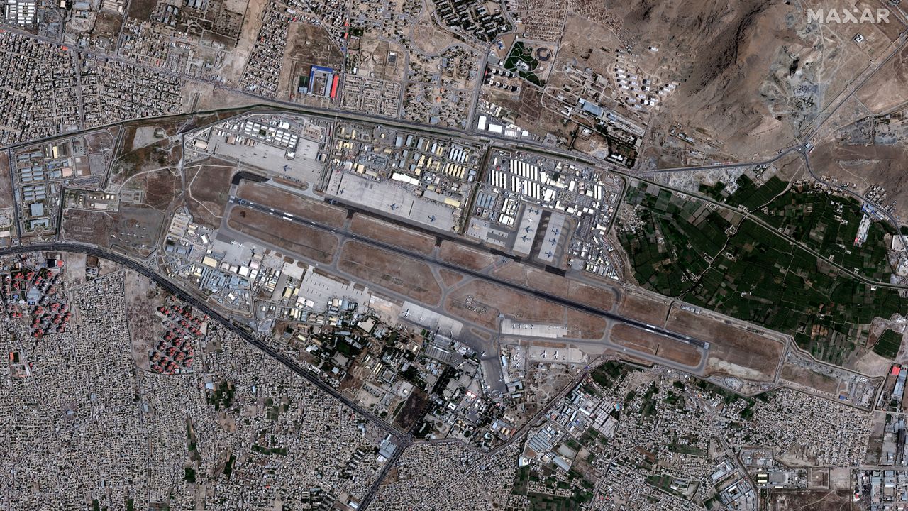 A satellite image of Hamid Karzai International Airport in Kabul, Afghanistan, taken on Aug. 26, 2021.
