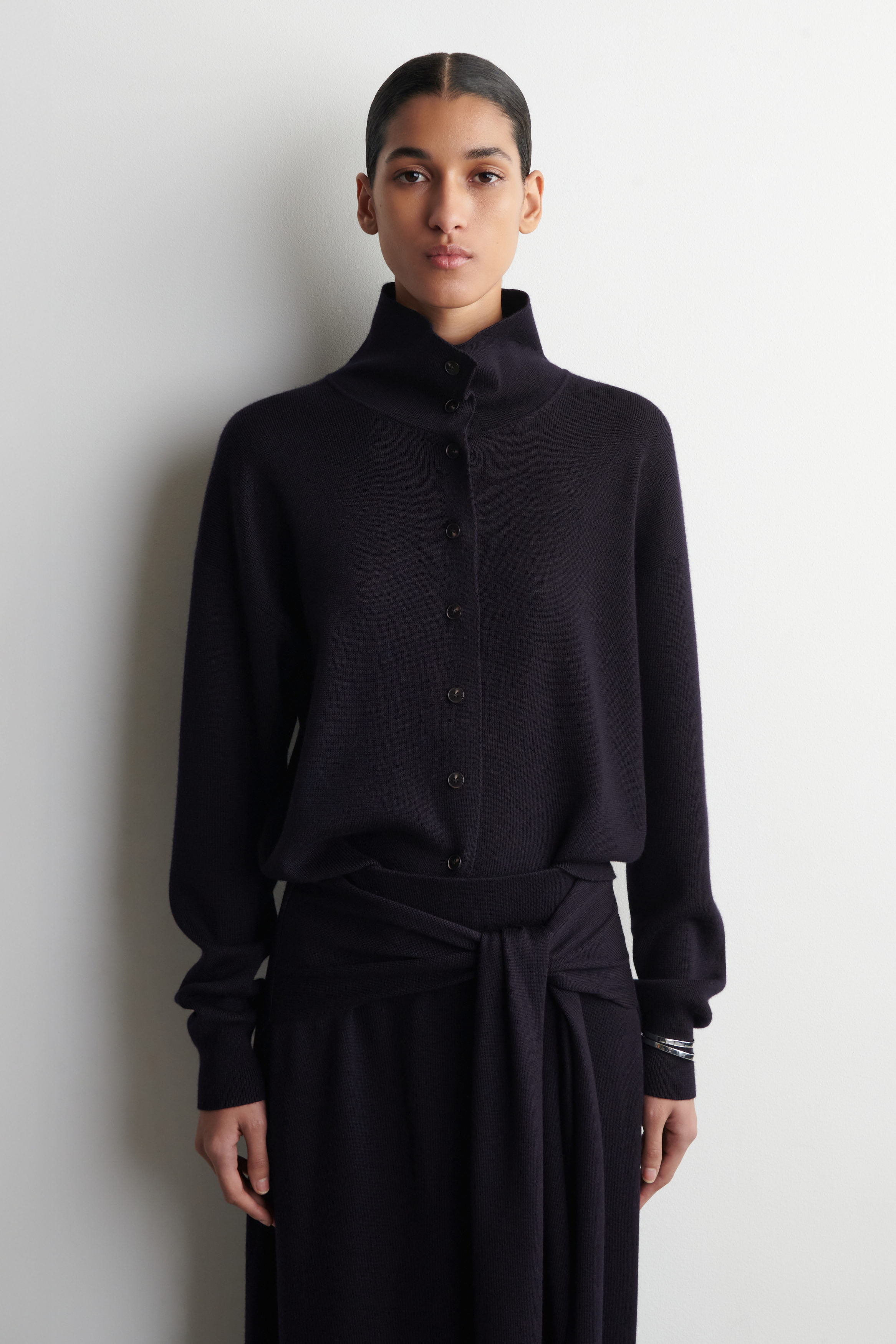 Merino Wool Mock-Neck Cardigan